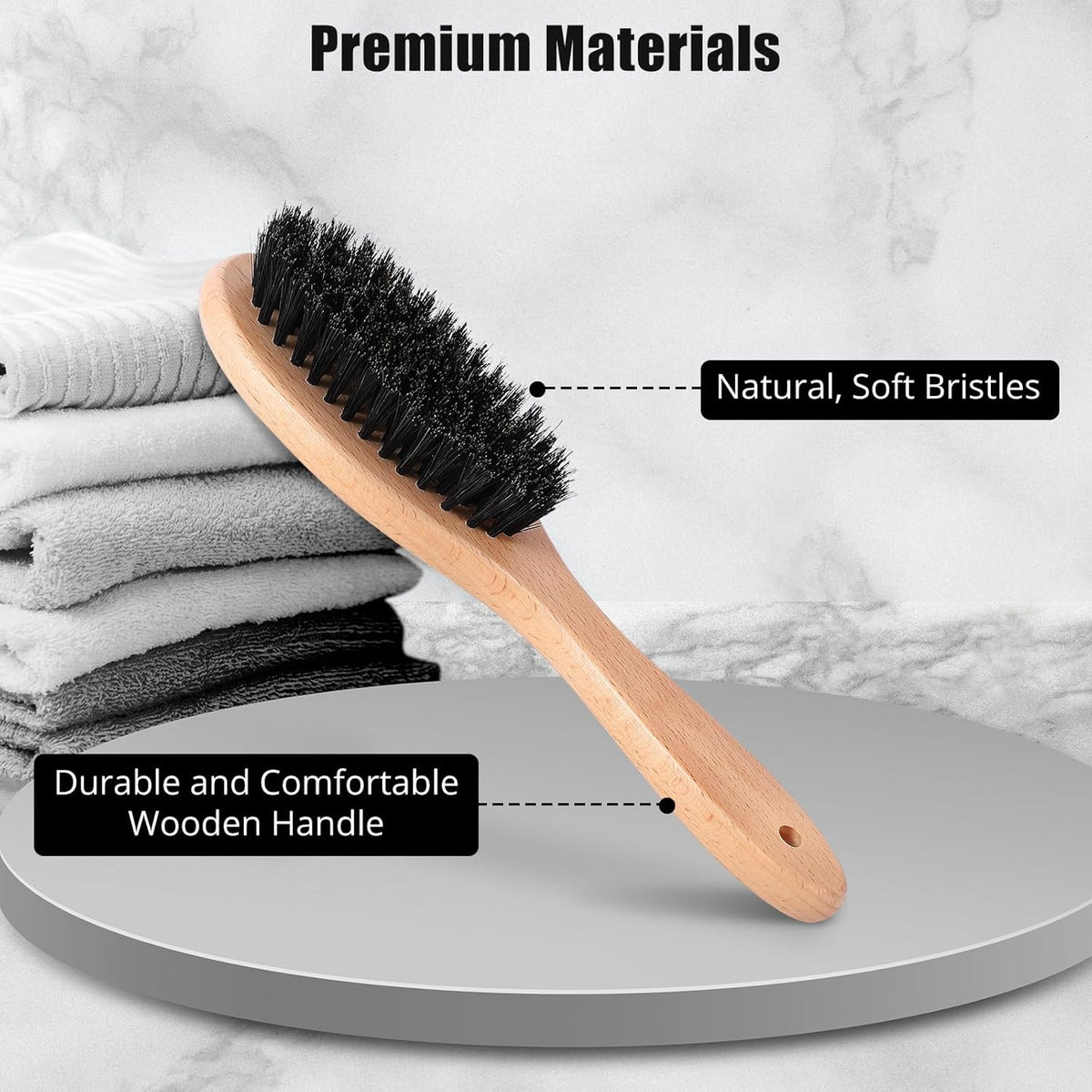 Boar Bristle Cat Brush with Wooden Handle, Soft and Gentle, Reduce Shedding, Make Coat Soft, Smooth