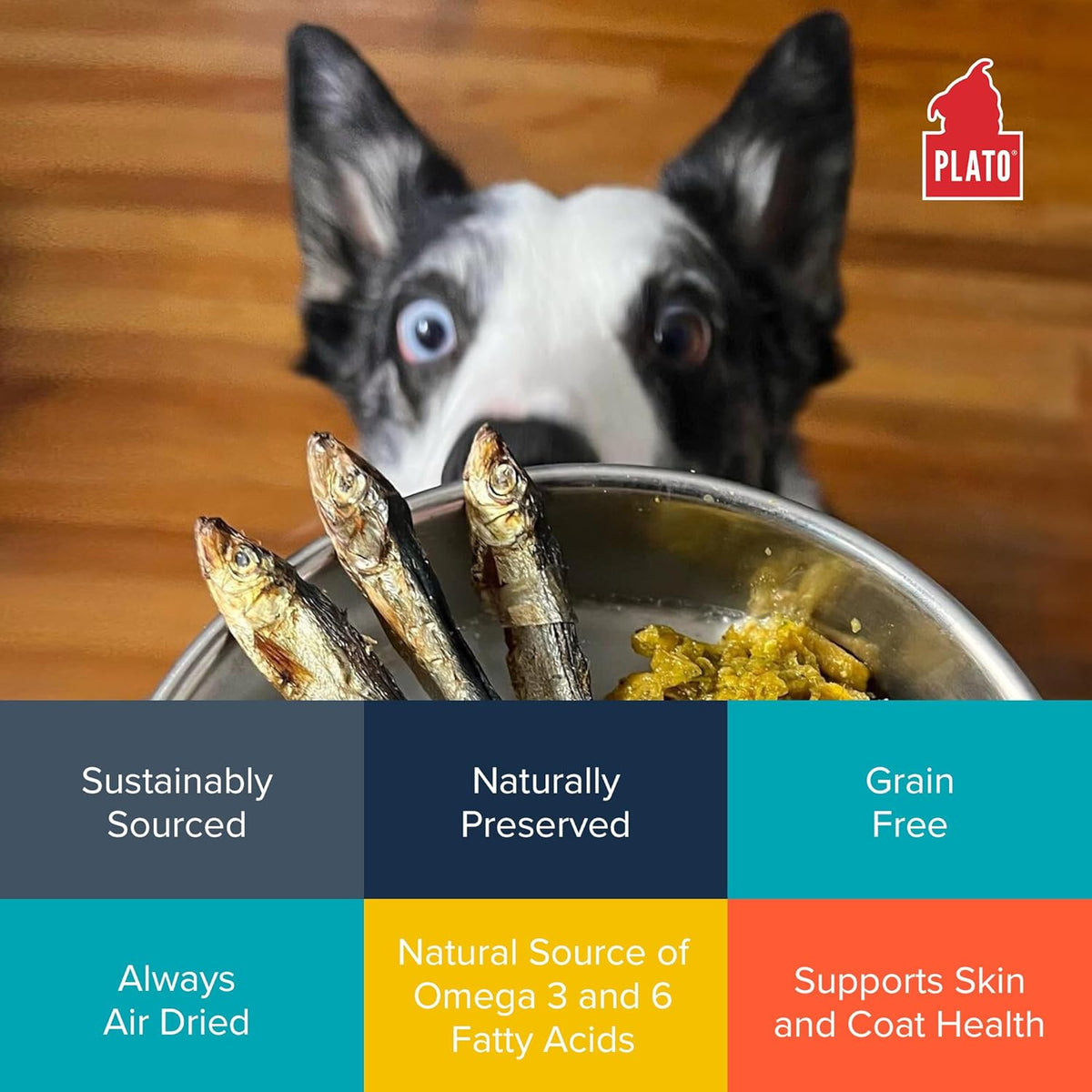 PLATO Pet Treats Fish Dog Treats - Air-Dried, Single Ingredient Dog Treat - with Omega 3 & 6 Fatty