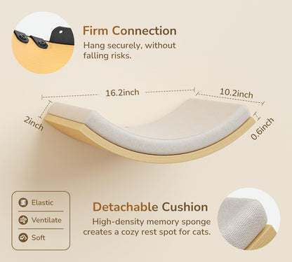 Cat Wall Shelf & Window Perch Combo, Wood Cats Wall Furniture with Soft Foam Curved Bed and