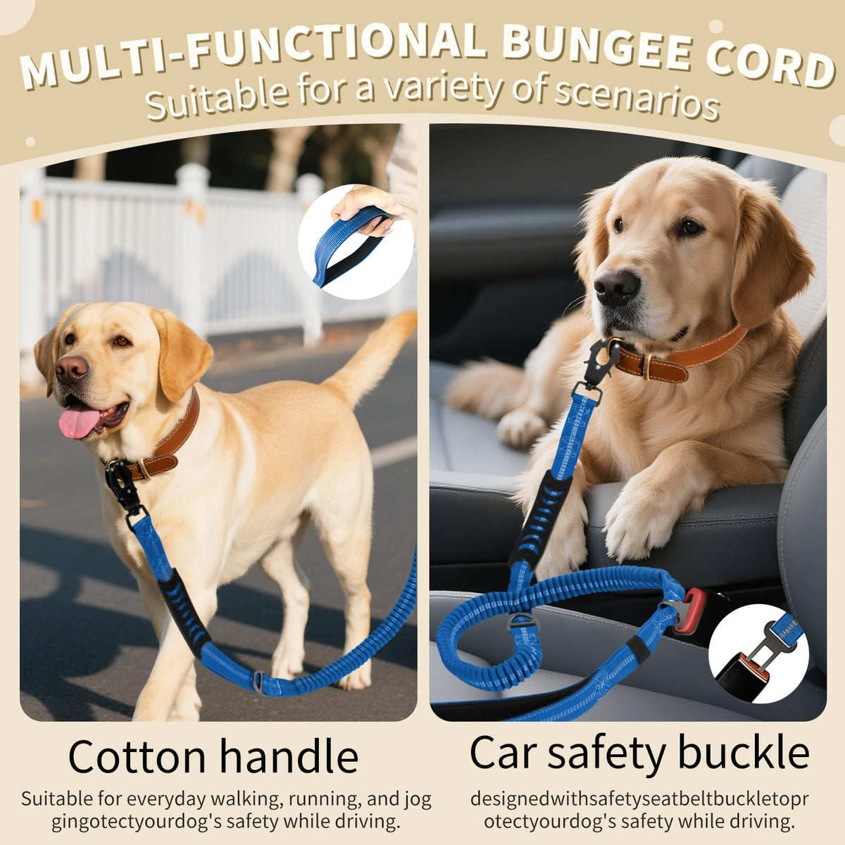 Heavy Duty Tactical Bungee Dog Leash, 4-6FT Shock Absorbing Tactical Dog Leash with 2 Padded