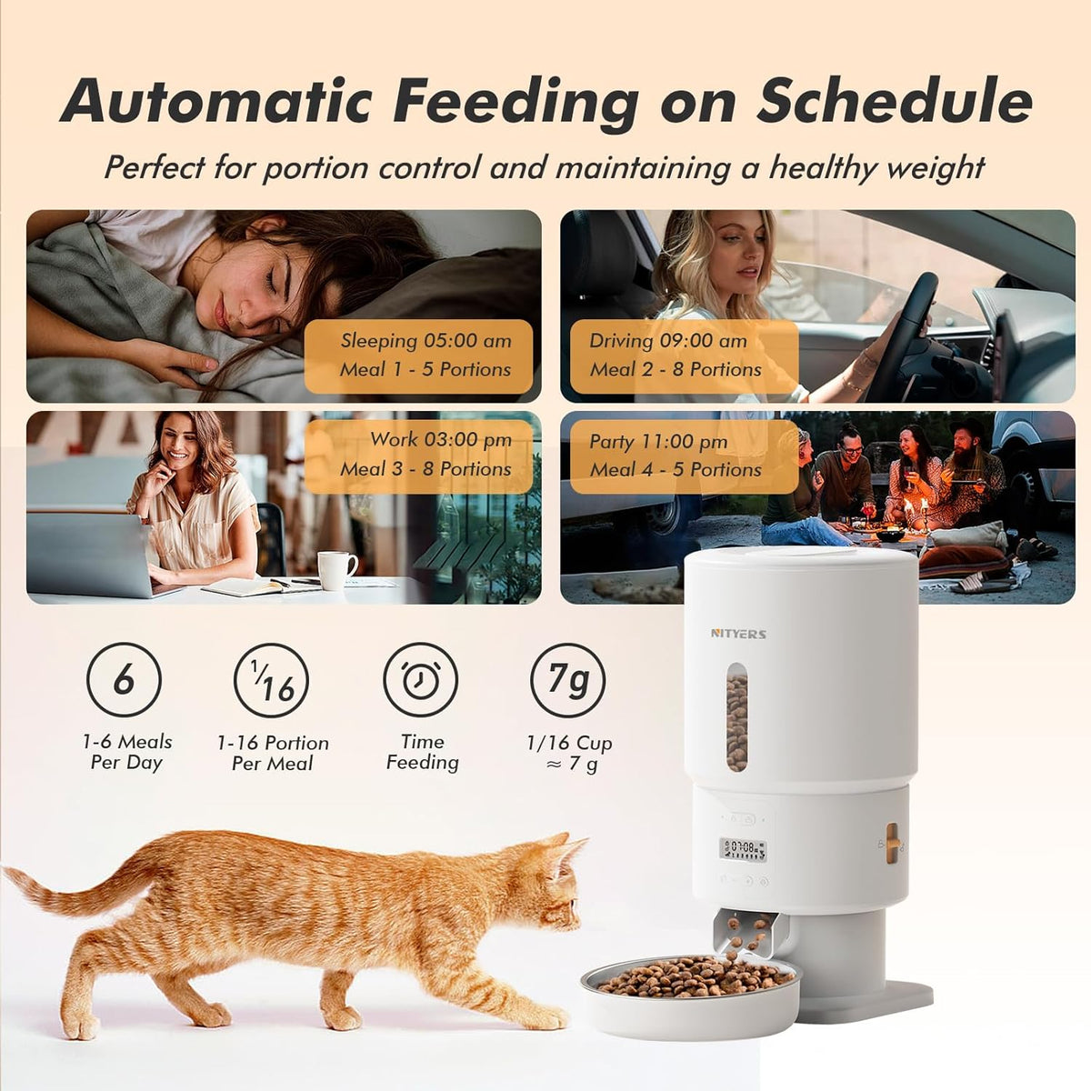 Automatic Cat Feeder - 5L Anti-Clog Cat Food Dispenser with Freshness Preservation, 1-6 Meals/Day