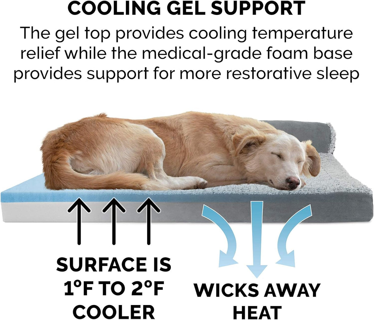 Furhaven Cooling Gel Dog Bed for Large/Medium Dogs w/ Removable Bolsters & Washable Cover, For Dogs