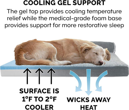 Furhaven Cooling Gel Dog Bed for Large/Medium Dogs w/ Removable Bolsters & Washable Cover, For Dogs
