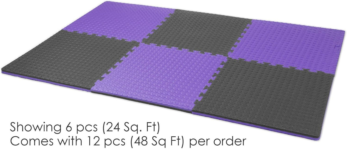 Xspec 1" Extra Thick 48 sq ft Reversible EVA Gym Foam Floor Mat Tiles (24" x 24"), Steel Pattern