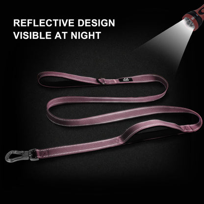 TwoEar 5FT 1IN Strong Pink Dog Leash with 2 Padded Handles, Traffic Handle Extra Control