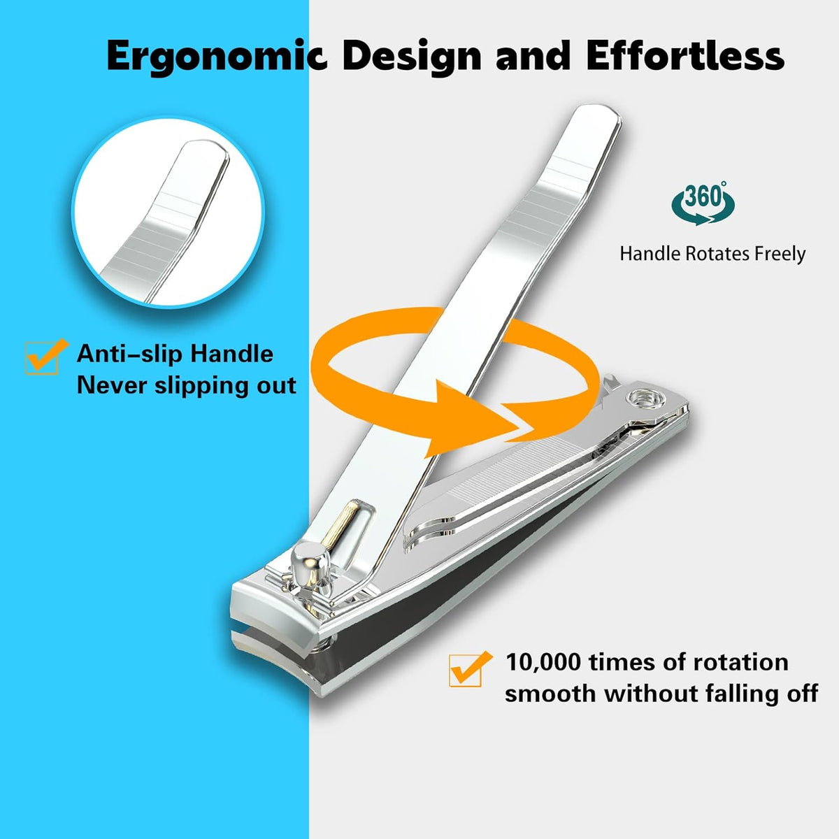 2PCS Stainless Steel Nail Clippers,Professional Fingernail Clipper and Toenail Clipper, Wide Easy