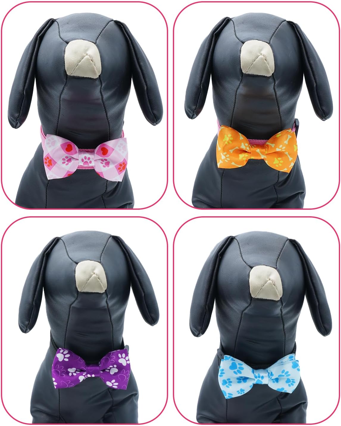 PET SHOW 10 Pack Paw Small Dog Bow Ties Sliding Collar Attachments Puppy Cats Bone Bowties for