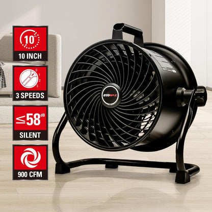 10-Inch High-Velocity Drum Air Circulator Fan, Heavy-Duty Shop Fan with 3-Speed & 360° Tilting