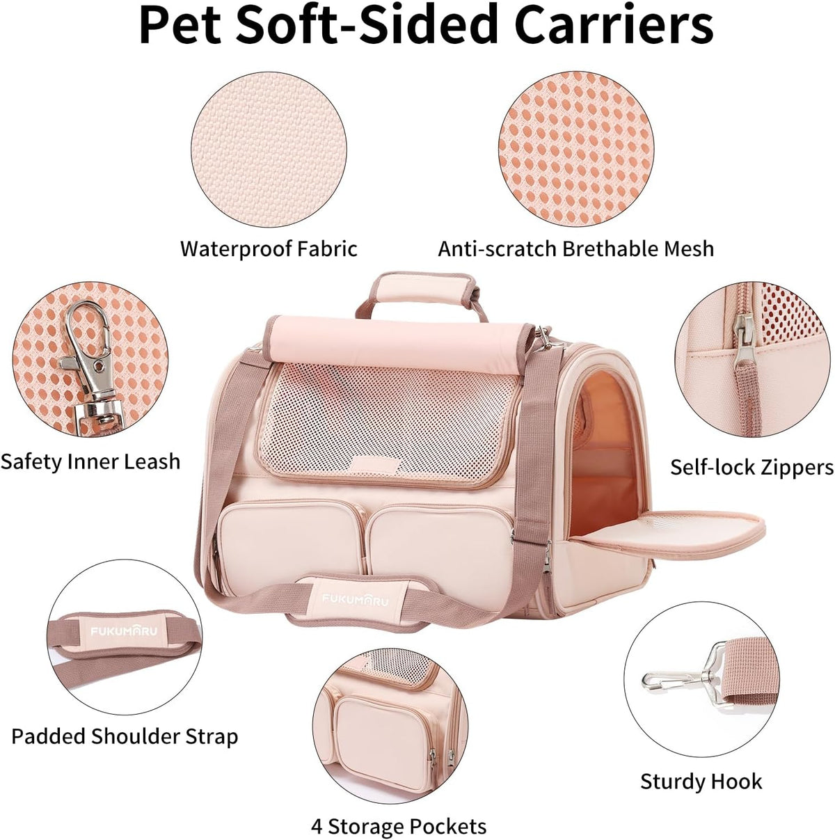 FUKUMARU Cat Carrier, 4 Mesh Windows Small Dog Carrier, 4 Storage Pockets Cat Travel Bag, Under 15