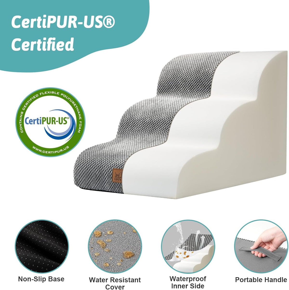 Dog Stairs for Small Dogs 15.7" H, Curved Dog Step for Puppy, Older Cat, Medium Pet Ramp for Sofa