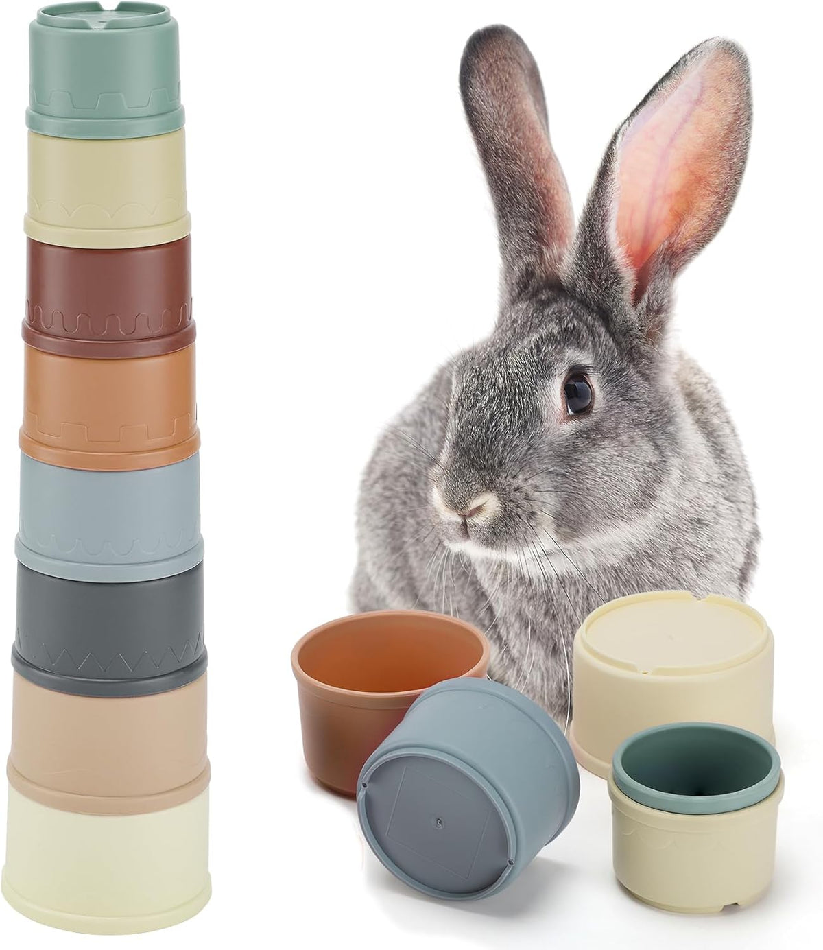 MEWTOGO 8 Pcs Stacking Cups for Bunny - Multi-Colored Reusable Rabbits Bunny Toys of Different
