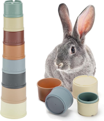 MEWTOGO 8 Pcs Stacking Cups for Bunny - Multi-Colored Reusable Rabbits Bunny Toys of Different
