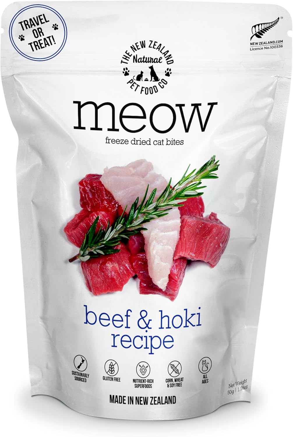 Meow Freeze Dried Cat Food - Beef & Hoki Recipe, High Protein Cat Treats, Meals & Toppers, Dry Cat