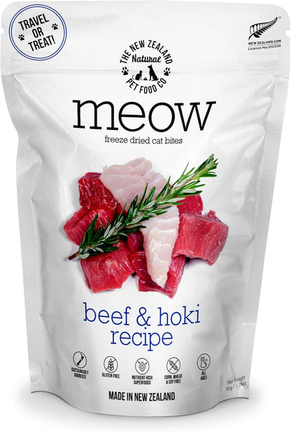 Meow Freeze Dried Cat Food - Beef & Hoki Recipe, High Protein Cat Treats, Meals & Toppers, Dry Cat