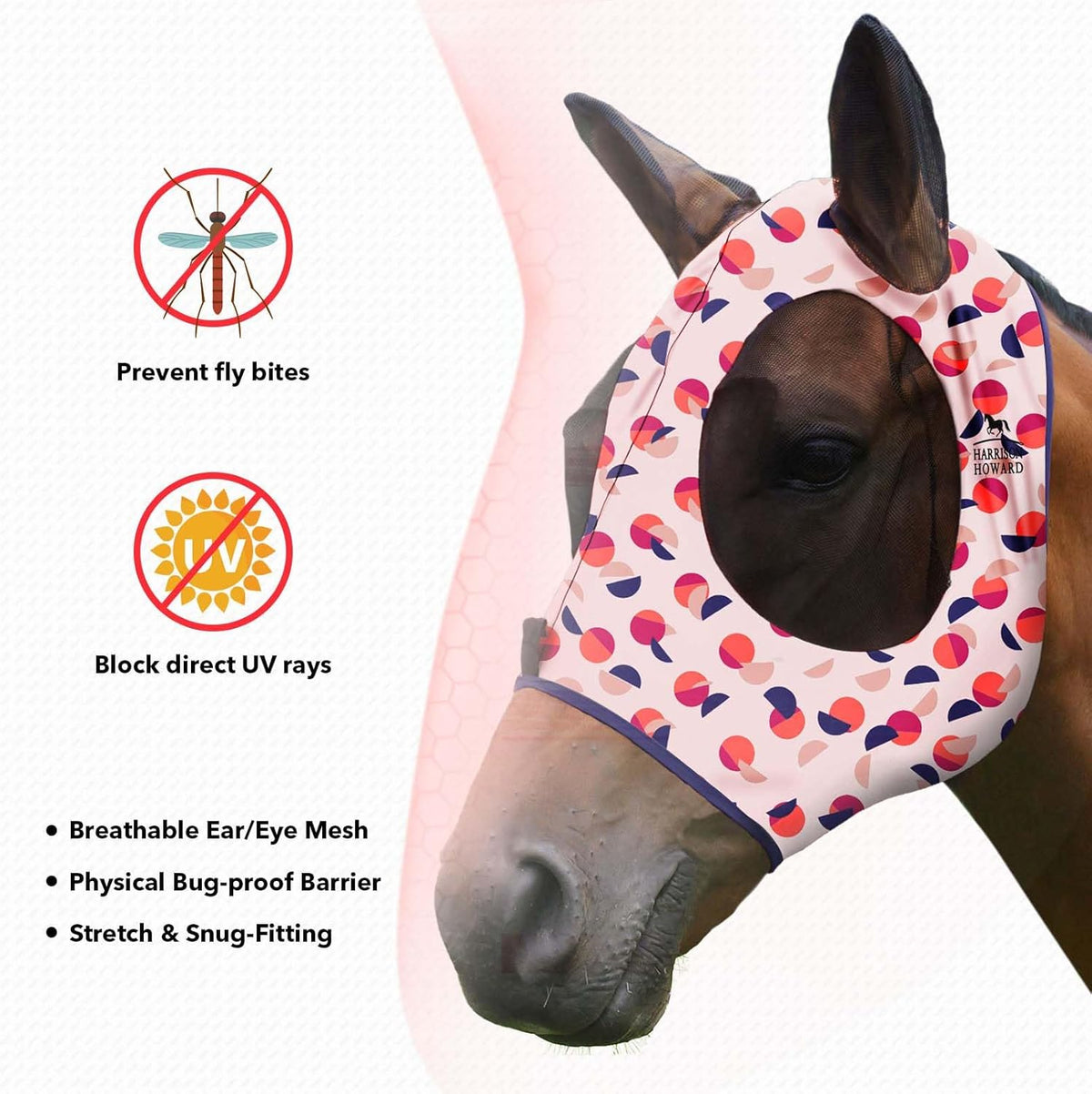 Harrison Howard Super Comfort Stretchy Fly Mask Large Eye Space with UV Protection Soft on Skin
