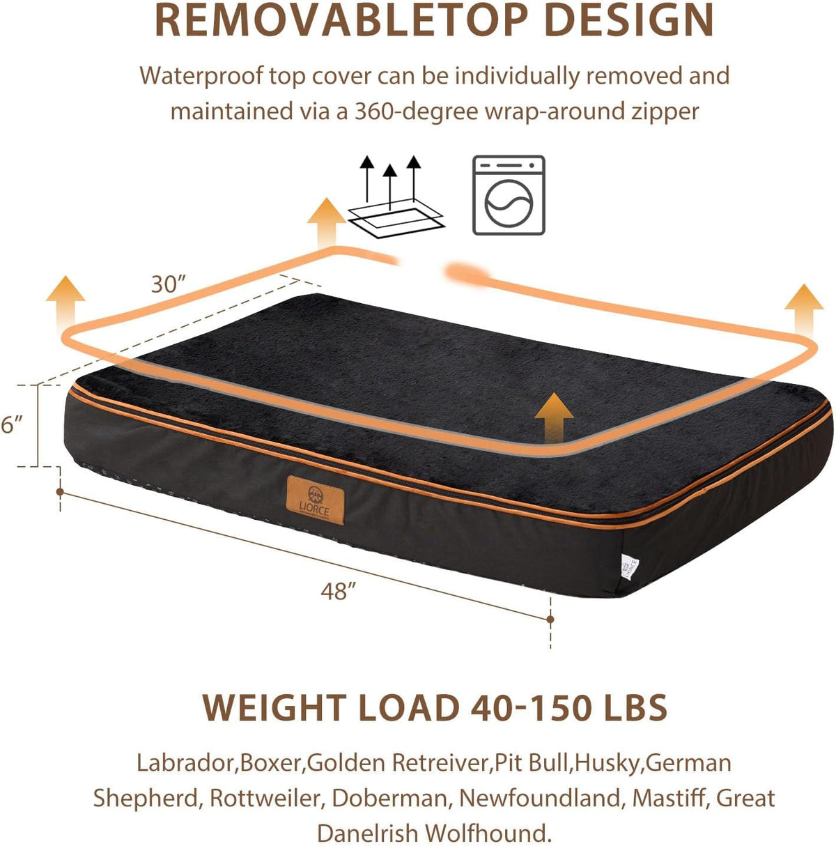 Orthopedic Memory Foam XXL Dog Bed - 6" Thick Beds for Extra Large Sized Dog - Waterproof Removable