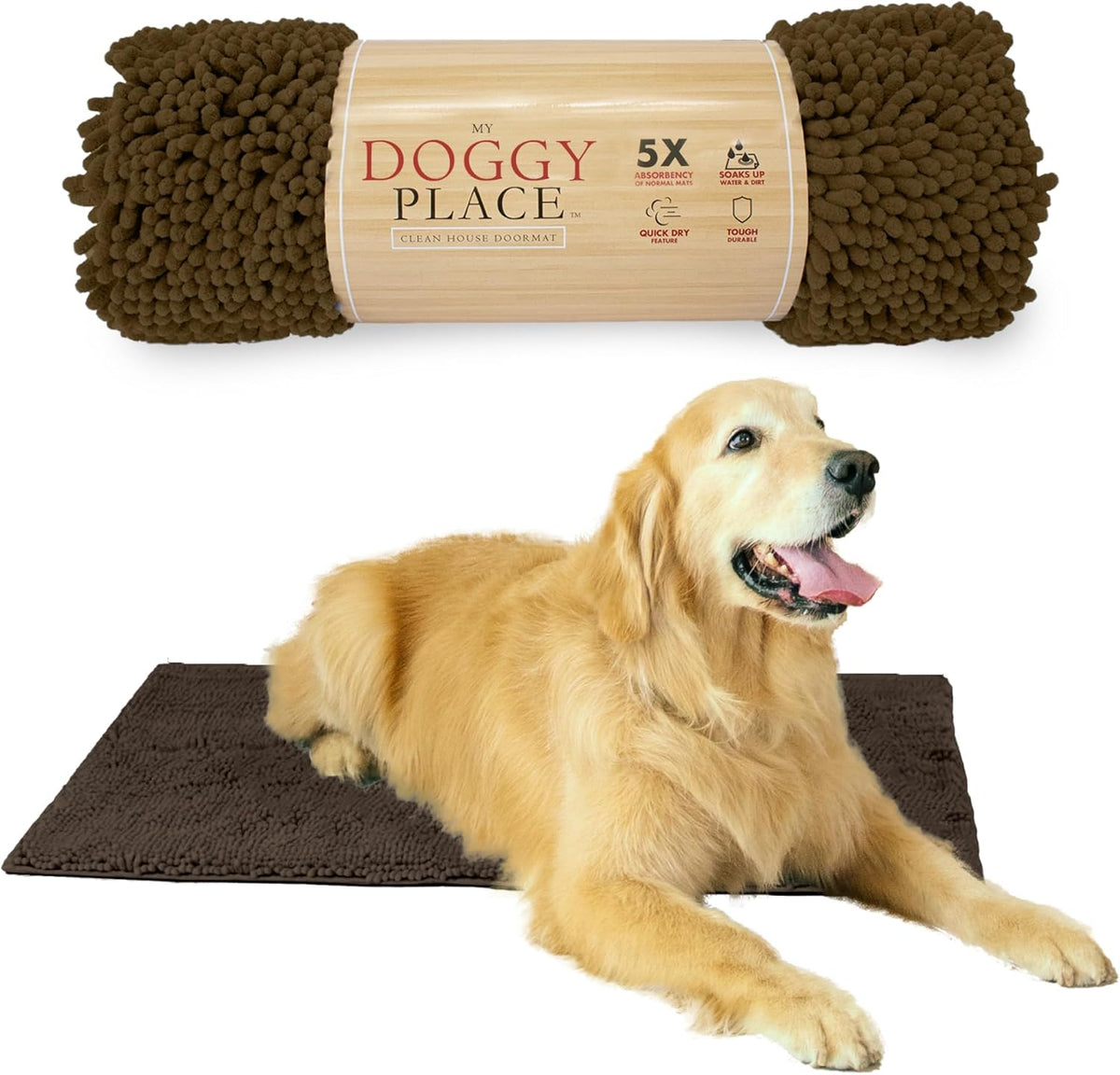 My Doggy Place Microfiber Dog Mat for Muddy Paws, 36" x 26" Brown - Absorbent and Quick-Drying Dog