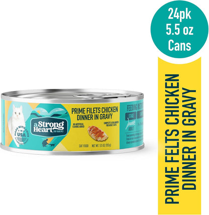 A Strong Heart Canned Wet Cat Food, Prime Filets Chicken Dinner in Gravy - 5.5 oz Cans (Pack of