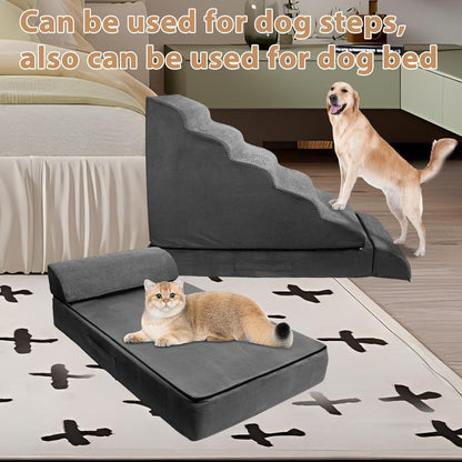 Soft Dog Stairs & Steps for High Beds 24-28 Inches Tall for Small Dogs, LitaiL Pet Stairs/Steps for