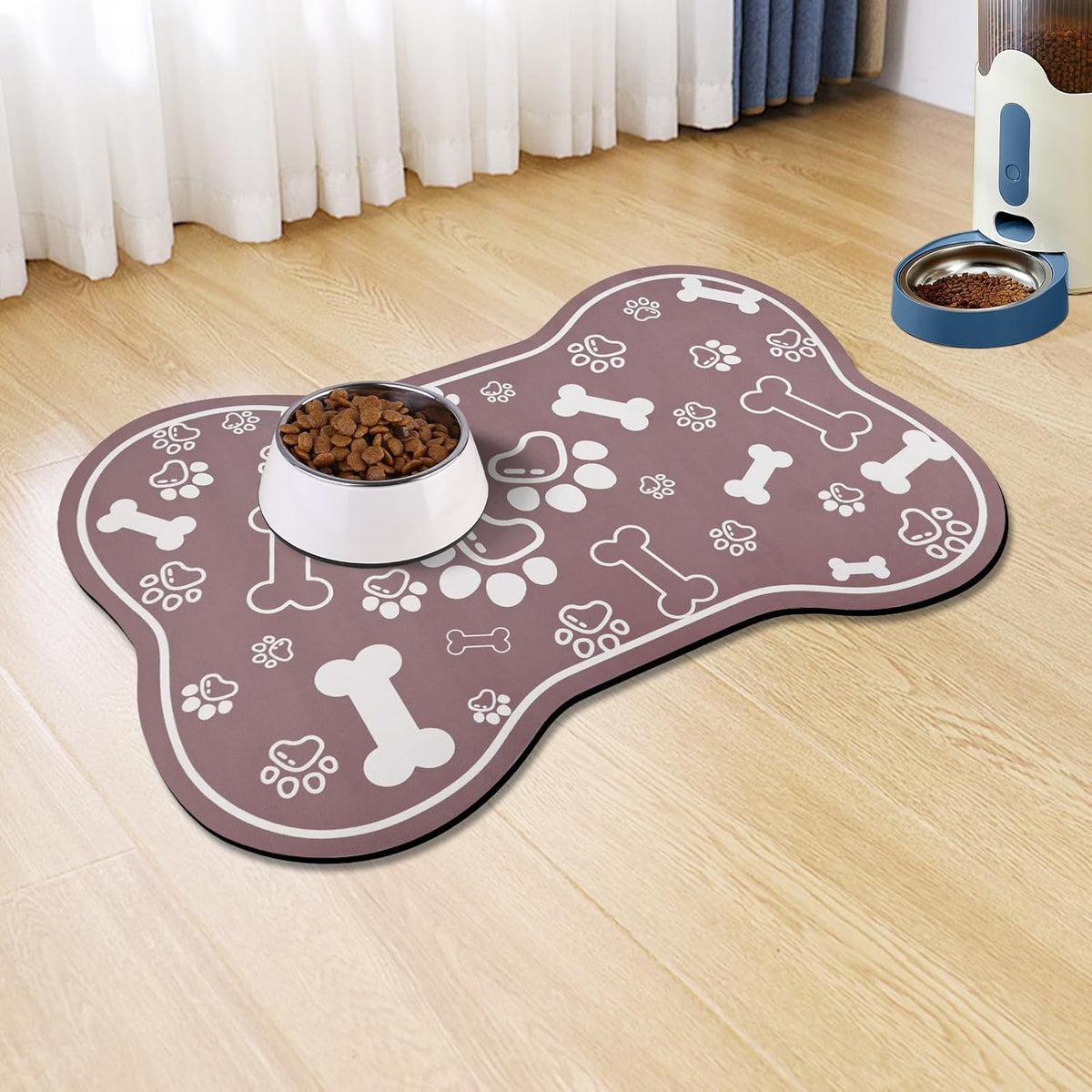Dog Cat Mat for Food and Water,Rapid Absorbent Pet Feeding Mat, Bone Shaped Dog Placemat Bowl Mat