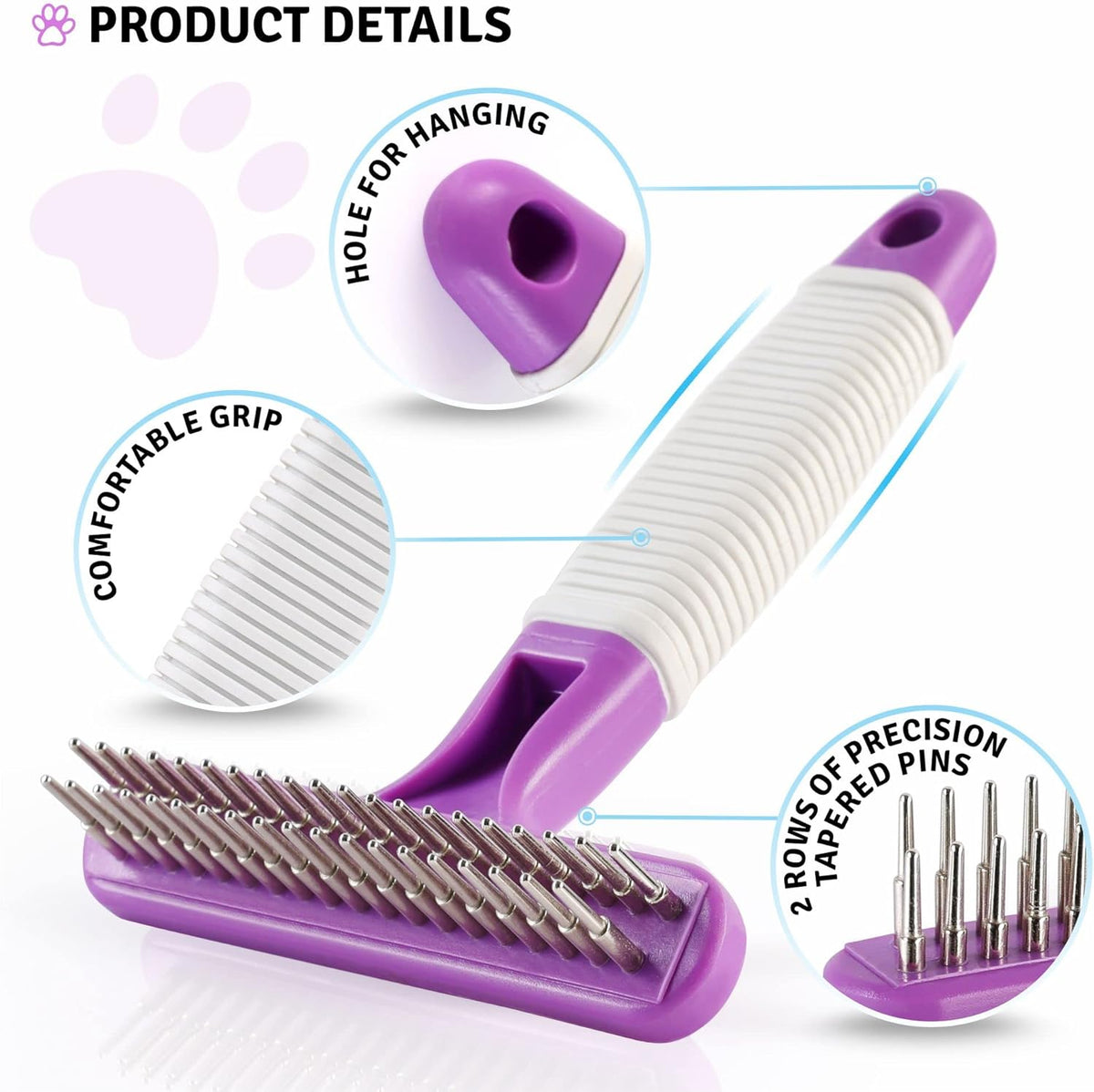 POODLIE Poodle Pet Dog Grooming Rake| Dematting Tool with Stainless Steel Shedding Comb for Pets |