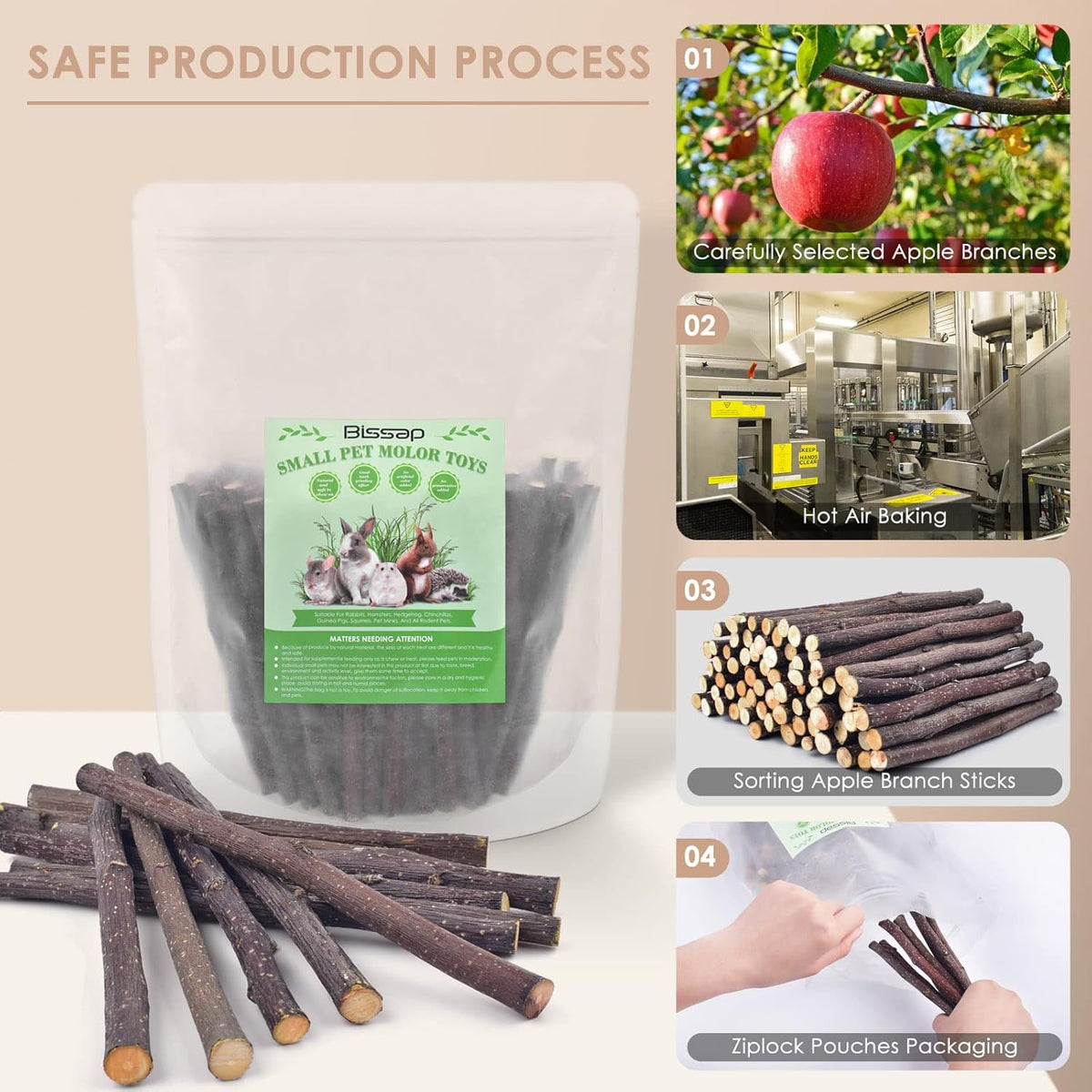 Bissap 460g/16.2oz Apple Sticks for Rabbits, Natural Bunny Chew Toys and Treats for Chinchilla