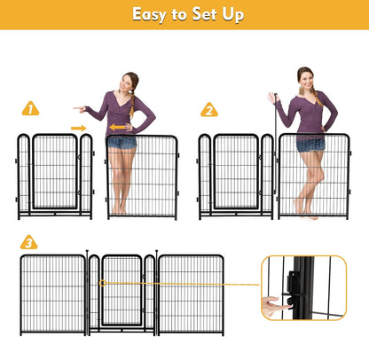 Dog Playpen 48 inch(H) 8 Panels Total 17.7 Ft(L) Dog Fence Outdoor for Yard. Wide Door Low