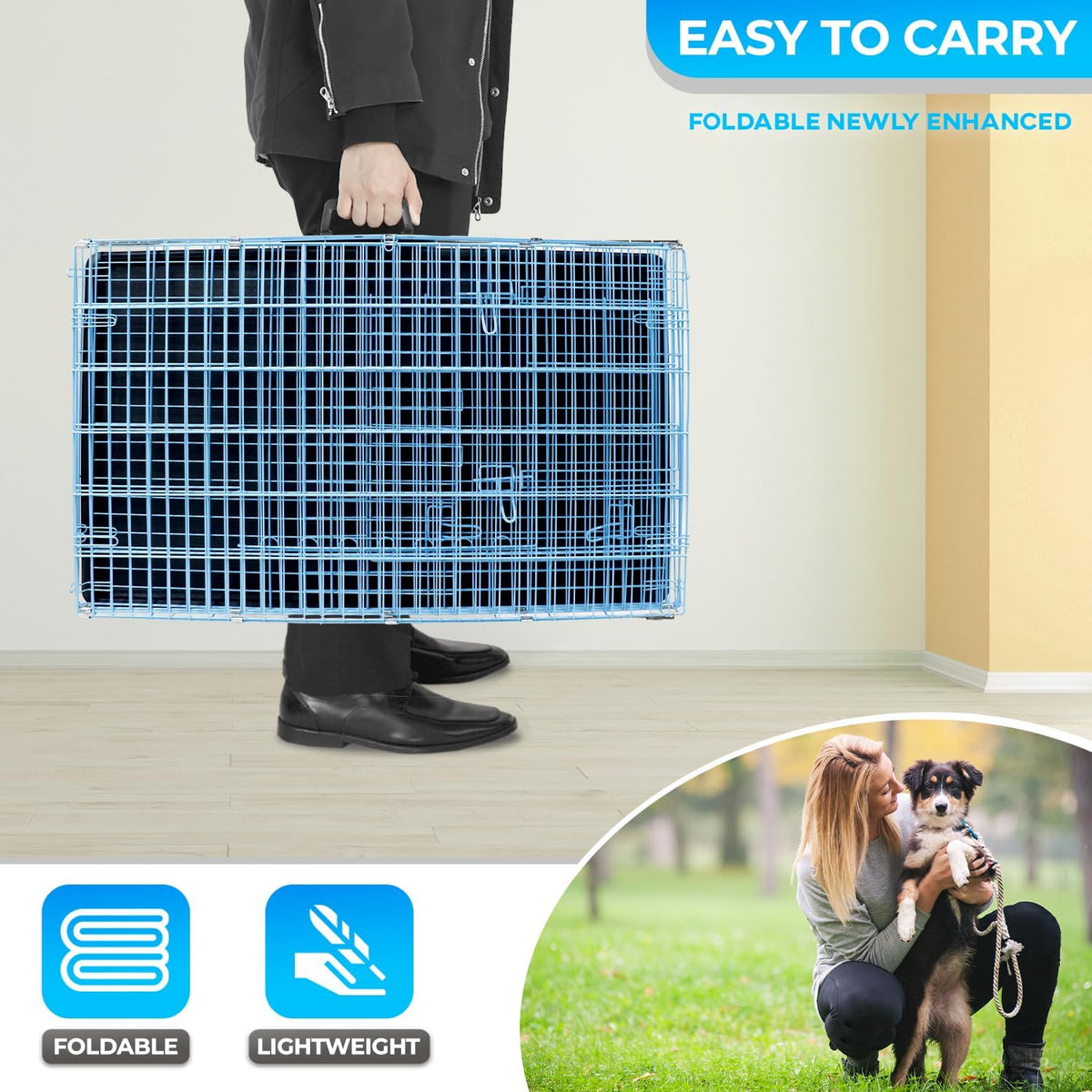 FDW Dog Crate for Medium Dogs 30 Inch Folding Metal WirePet Cage Double Door W/Divider Panel Indoor