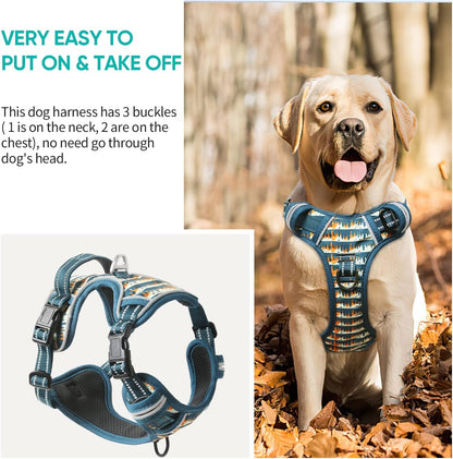 Timos Dog Harness, NO Need Go Over Dogs Head 3 Snap Buckles with 2 Leash Clips, Adjustable Soft