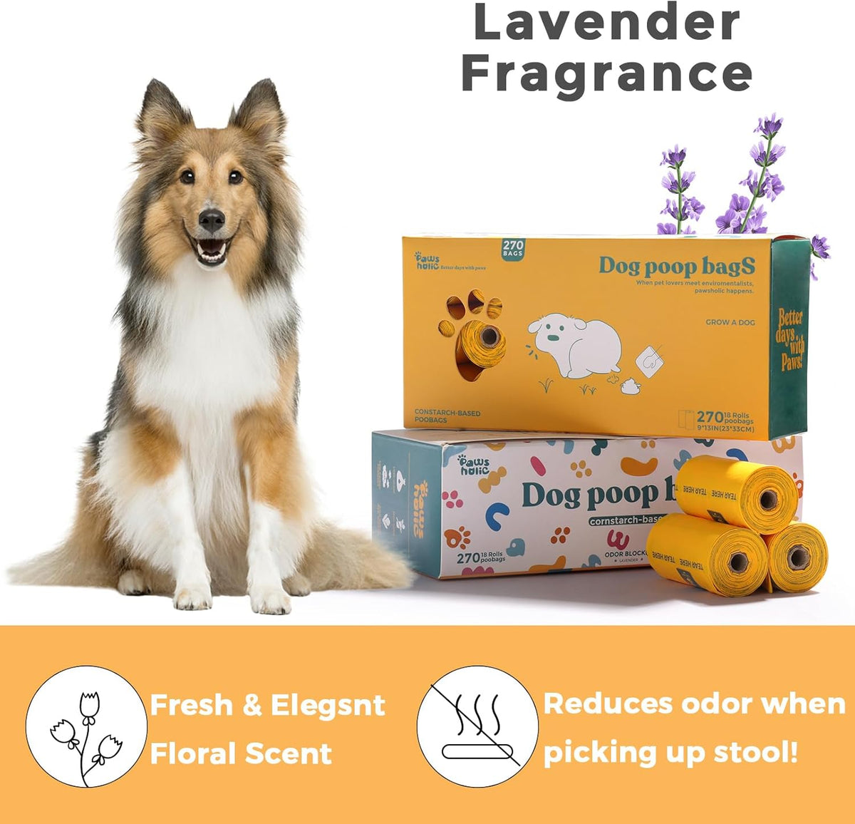 Dog Poop Bags Rolls Biodegradable 100% Leak Proof Dog Waste Bags -270 Count 18 Rolls - Cornstarch