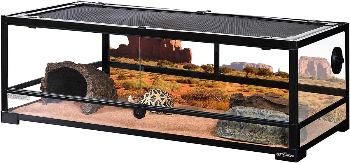 REPTI ZOO Full Glass 35 Gallon Reptile Tank, Front Opening Wide & Low Reptile Terrarium 36" x 18"x