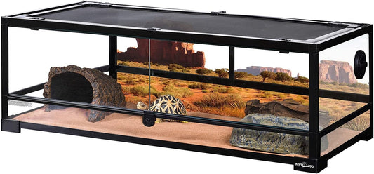 REPTI ZOO Full Glass 35 Gallon Reptile Tank, Front Opening Wide & Low Reptile Terrarium 36" x 18"x