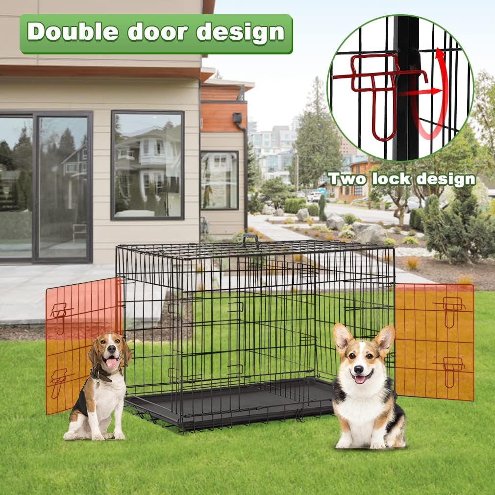 BestPet | Dog Crate | 42" | Black | Foldable Metal Kennel with Double Doors, Secure Slide-Bolt