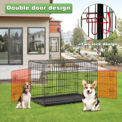 BestPet | Dog Crate | 42" | Black | Foldable Metal Kennel with Double Doors, Secure Slide-Bolt