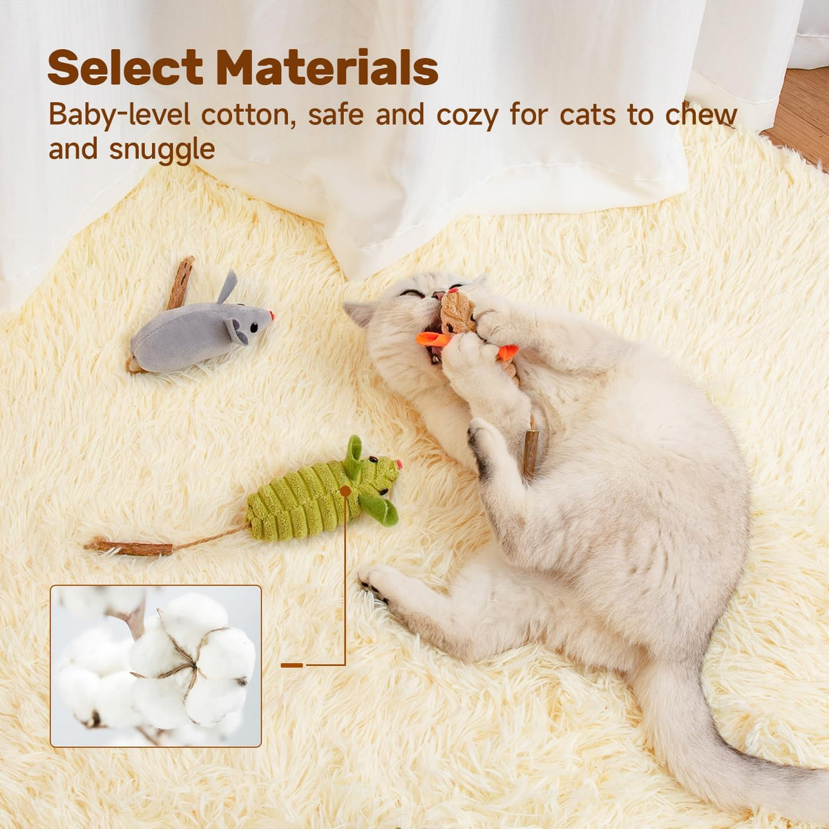 Potaroma Cat Toys: 3pcs Squeak Mice Interactive Catnip Silvervine Animals for Indoor Kittens