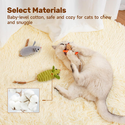 Potaroma Cat Toys: 3pcs Squeak Mice Interactive Catnip Silvervine Animals for Indoor Kittens
