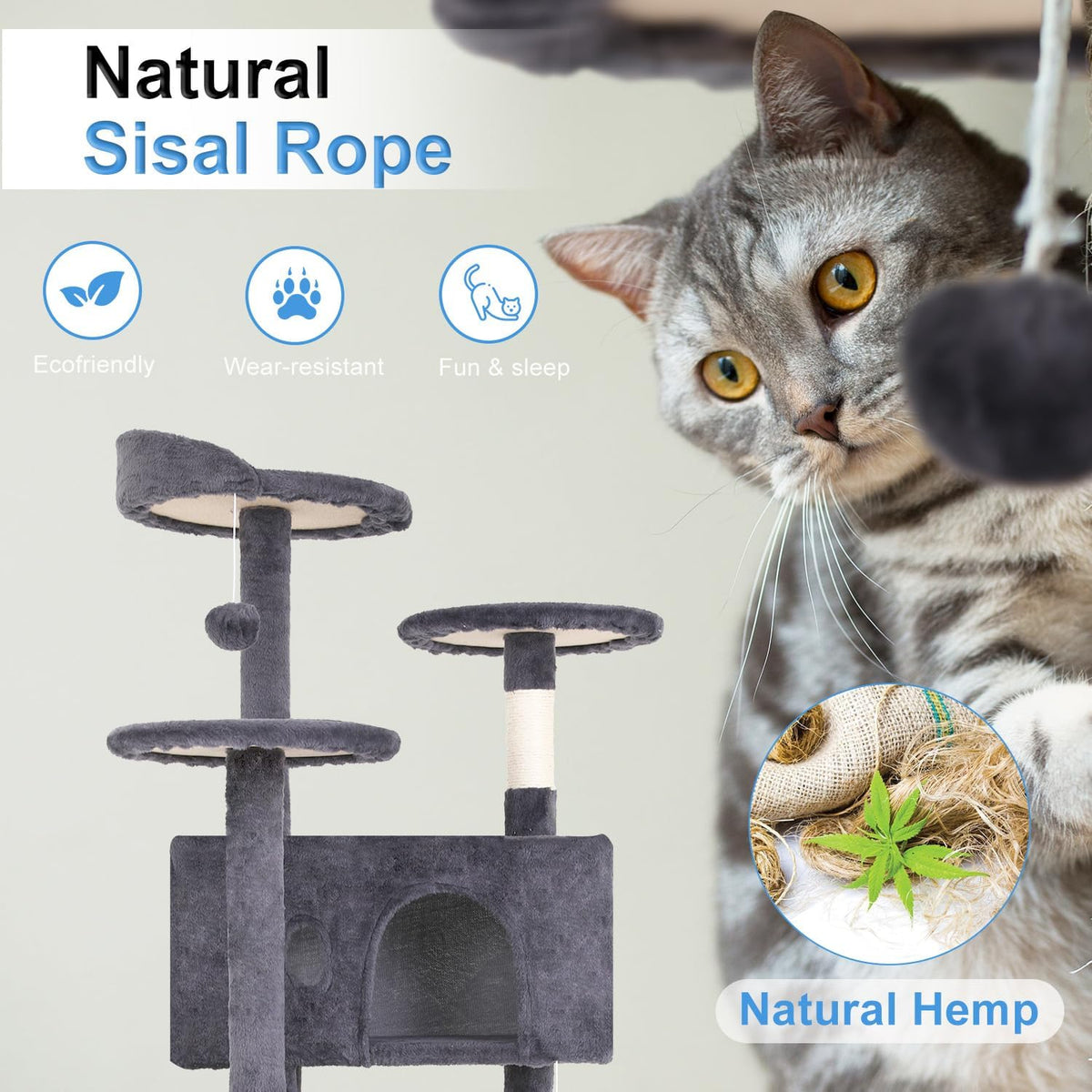 FDW Cat Tree 54in Cat Tower Multi-Level Durable Cat Scratching Post & Cozy Fun Cat Jumping Platform