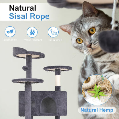 FDW Cat Tree 54in Cat Tower Multi-Level Durable Cat Scratching Post & Cozy Fun Cat Jumping Platform
