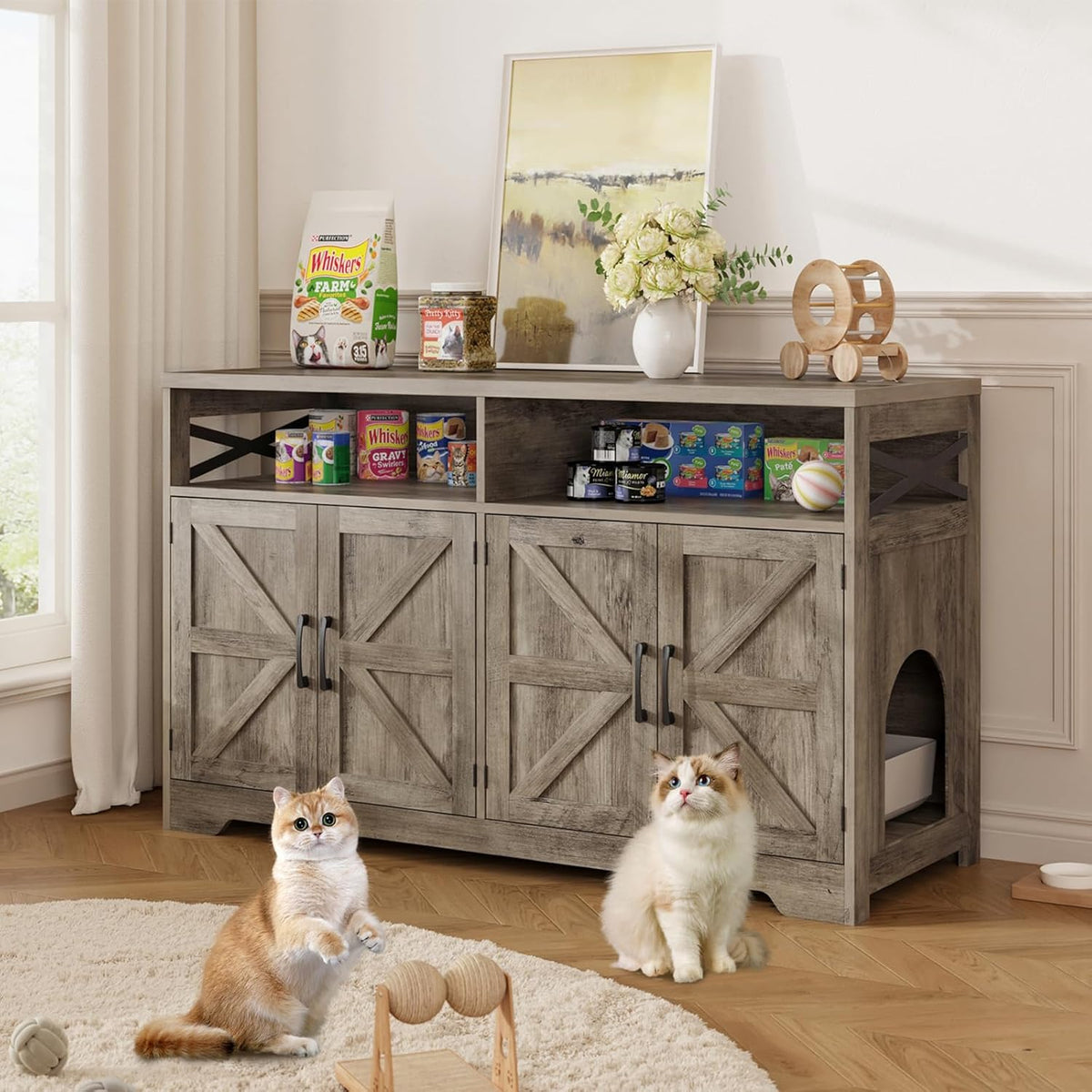 Cat Litter Box Enclosure for 2 Cats, 47" Hidden Litter Box Furniture Cat Washroom with Double Large