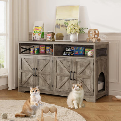 Cat Litter Box Enclosure for 2 Cats, 47" Hidden Litter Box Furniture Cat Washroom with Double Large