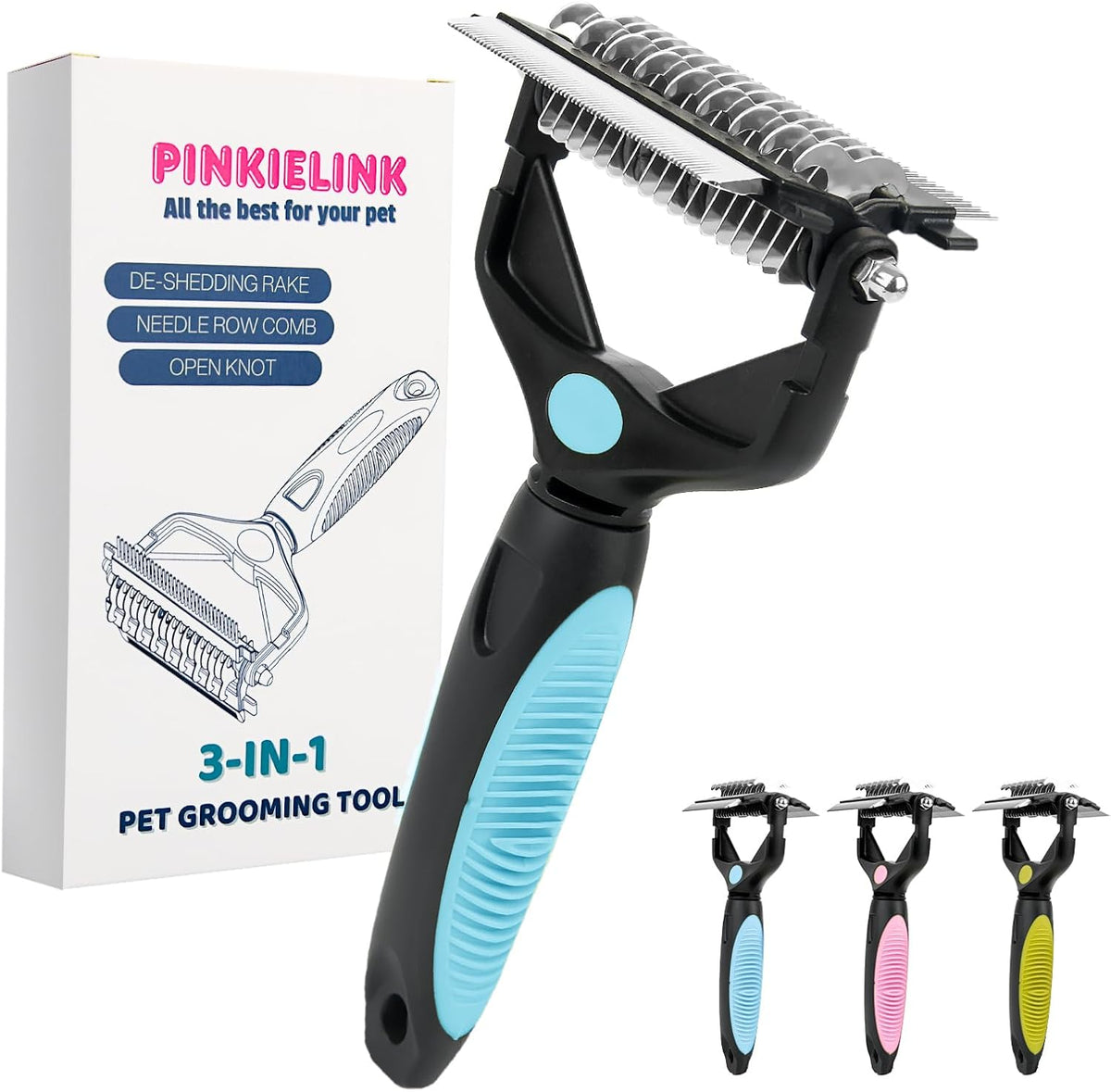 3-IN-1 Pet Grooming Tool - Undercoat Rake, Dematting Comb & Deshedding Brush for Cats & Dogs