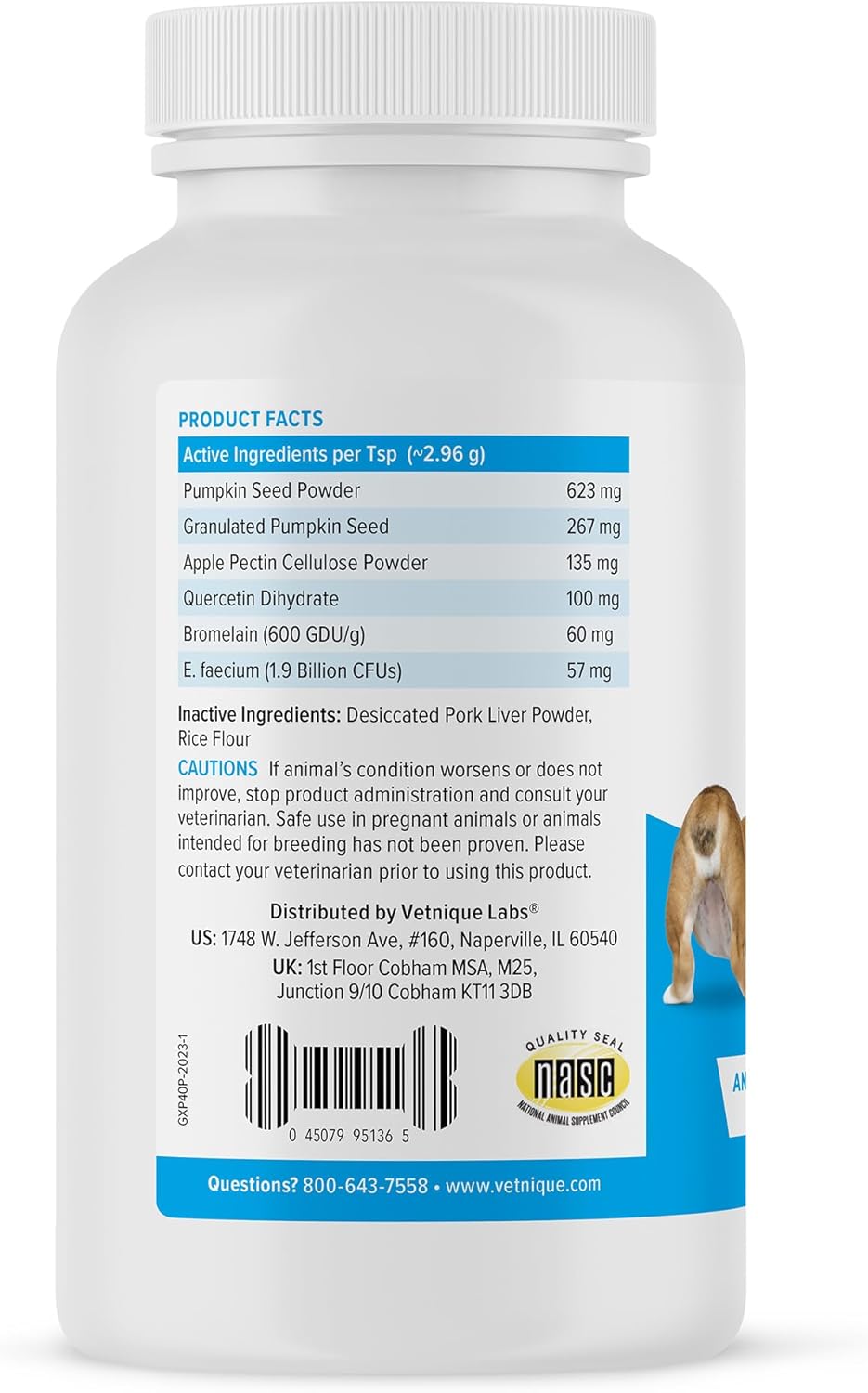Vetnique Labs Glandex Dog Fiber Supplement Powder for Anal Glands with Pumpkin, Digestive Enzymes &