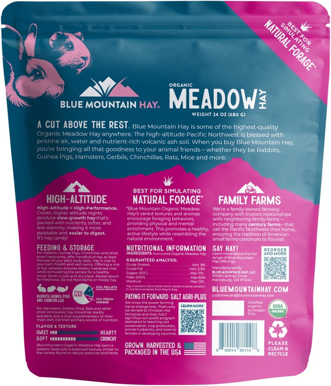 Blue Mountain Hay | Fresh Organic Meadow Hay (24 Ounce) | Mimics Natural Forage | High-Altitude Hay