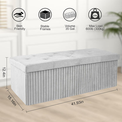 Storage Ottoman Bench, 43 Inch Foldable Ottoman with Legs, Velvet Foot Rest Stool, End of Bed