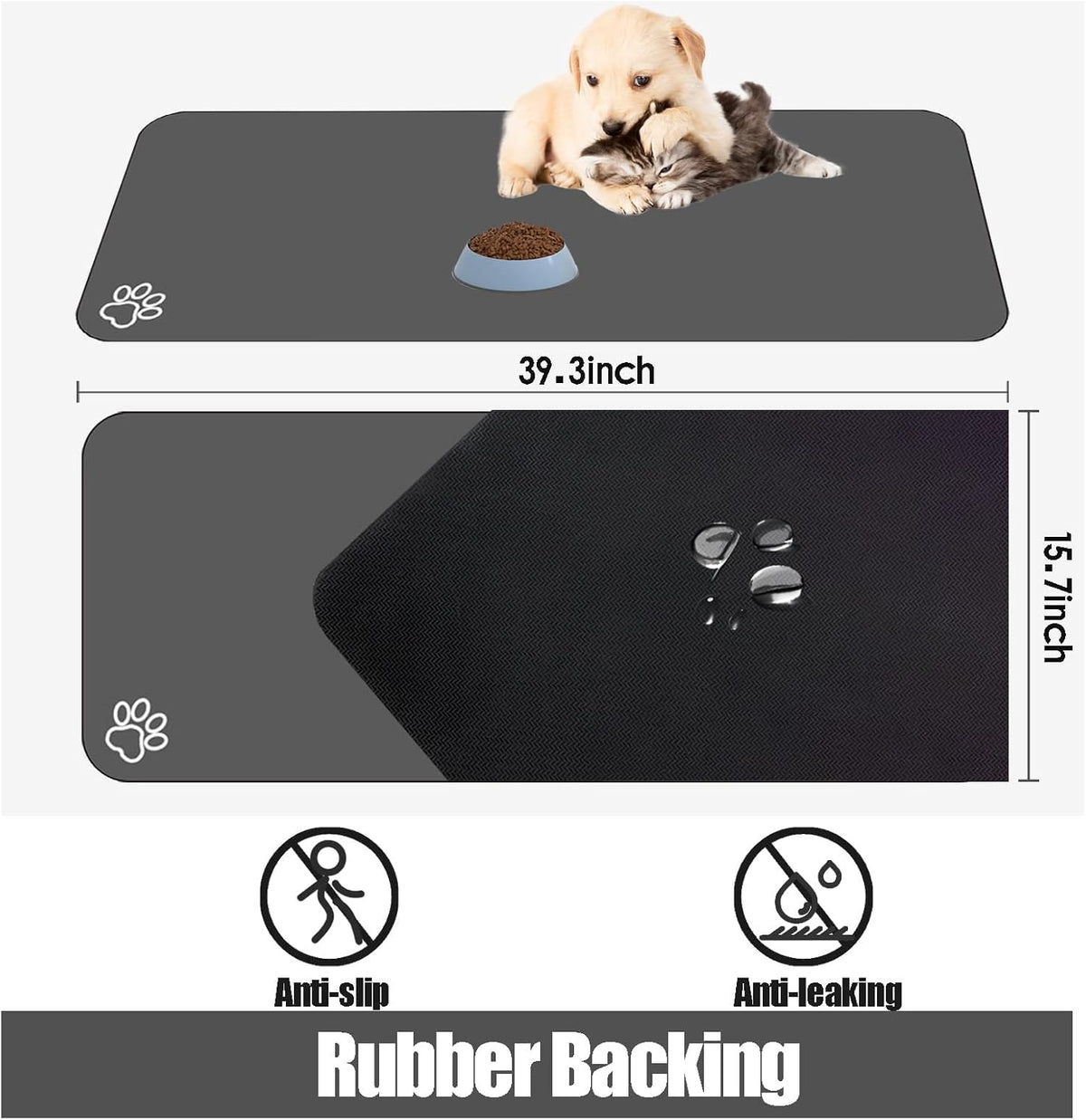Large Pet Feeding Mat, Absorbent Quick Dry Dog Mat for Food and Water Bowl, Non Skid Cat Bowl Mat