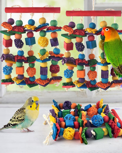Bird Toys, 3PCS Parrot Foraging Hanging Toy, Multicolored Natural Wooden Blocks Parakeet Chewing