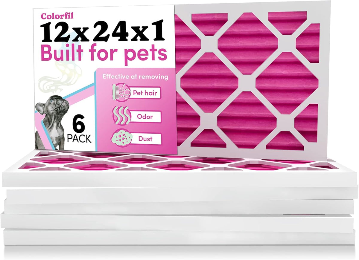 Colorfil 12x24x1 Air Filter (6-Pack) | Made in the USA | Color Changing | Remove Cat and Dog Odor |