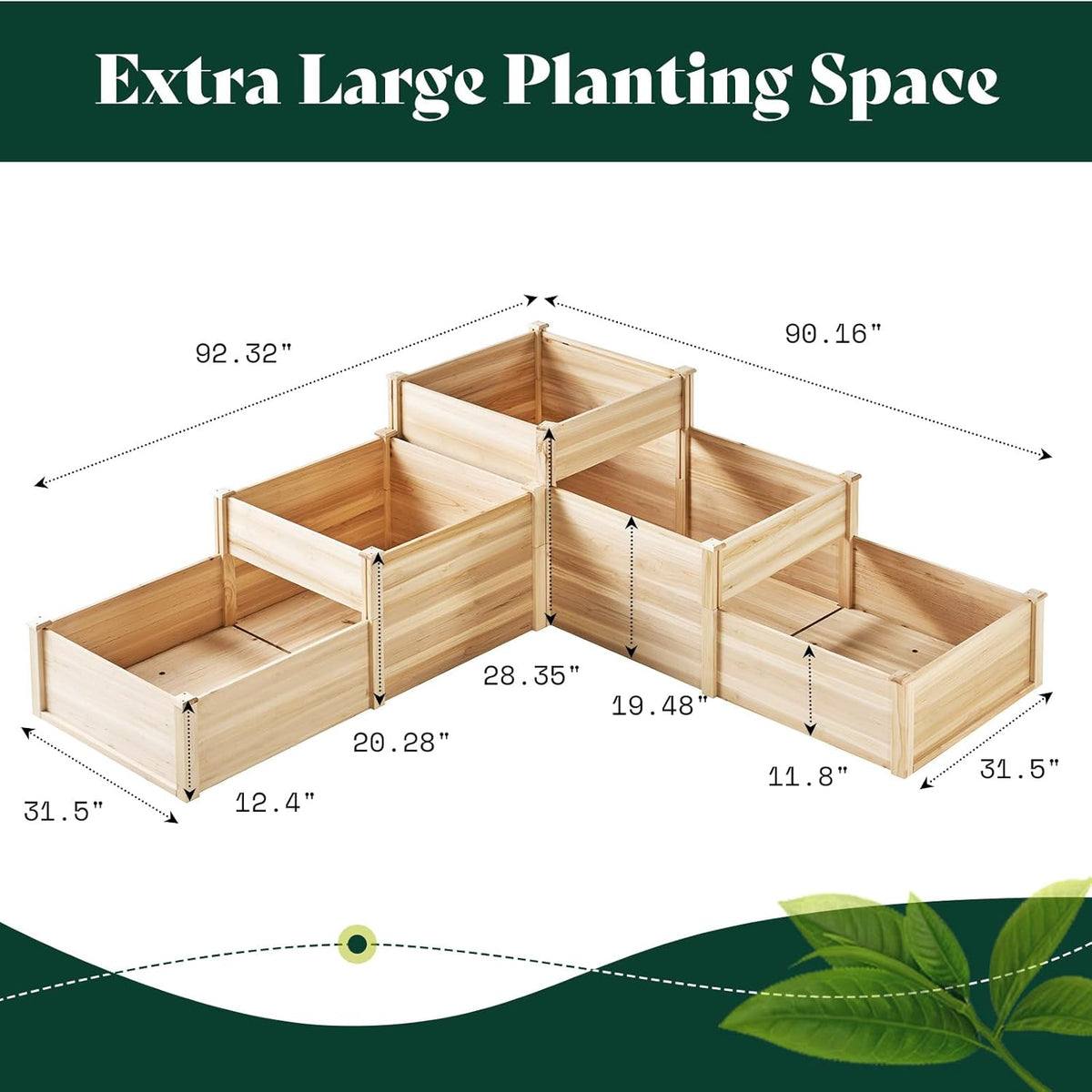 AMERLIFE 3-Tier Raised Garden Bed for Outdoor Gardening, Fir Wood Planter Box with Dividers