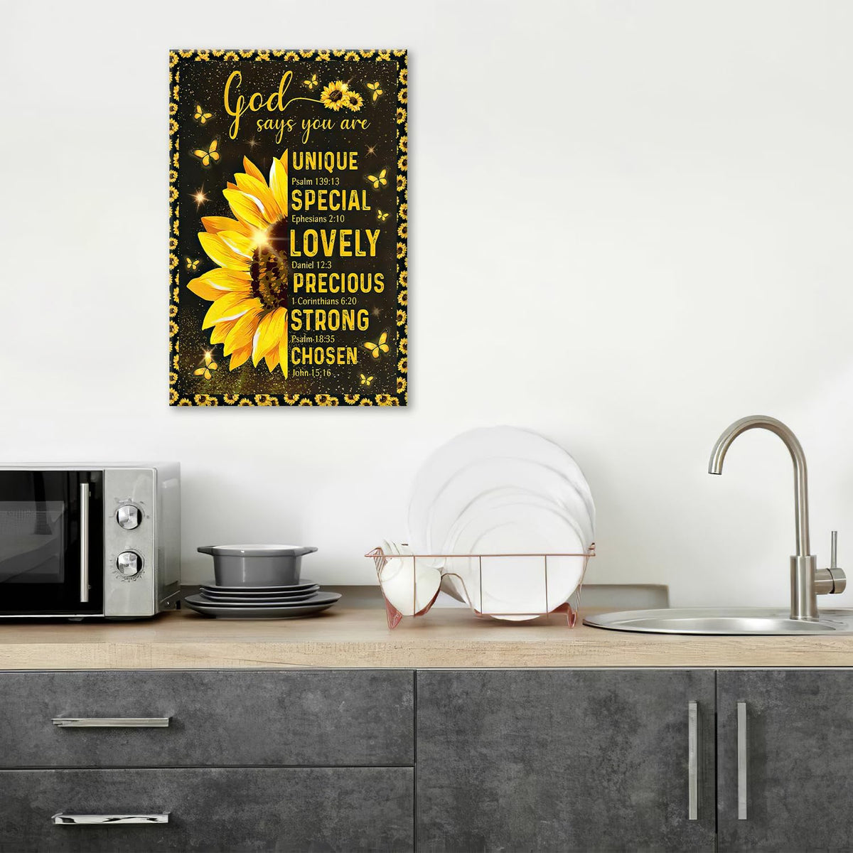 Christian Sunflower Bathroom Pictures Wall Art, Bible Verse Bathroom Wall Decor for Bedroom Office