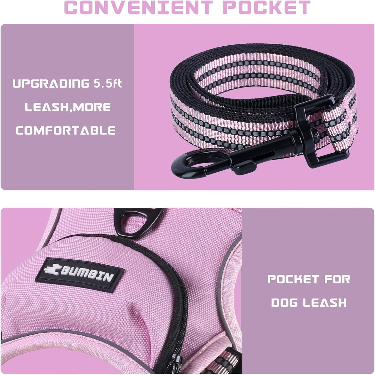 BUMBIN Dog Harness for Large Dogs, No Pull Adjustable No Choke Pet Vest with Dog Leash Fit Smart